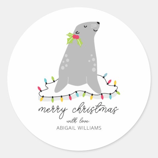 Cute Seal Kerstmis Ronde Sticker (Voorkant)