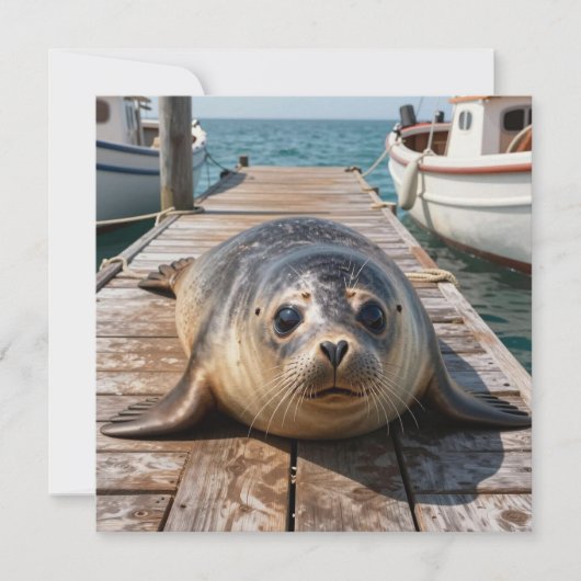 Cute Seal Laying on Boat Dock Ocean Pier (Voorkant)