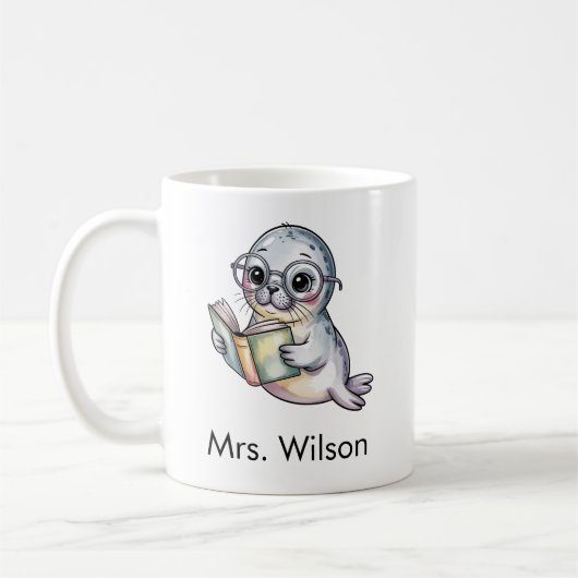 Cute Seal Reading Book Custom Koffiemok (Links)