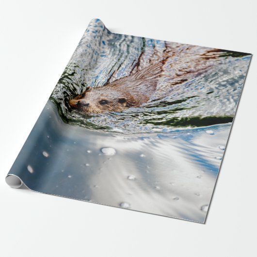 CUTE SEAL SWIMMING CADEAUPAPIER (Uitgerold)