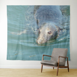 Cute Seal Swimming in Ocean Wall Art Tapestry Wandkleed