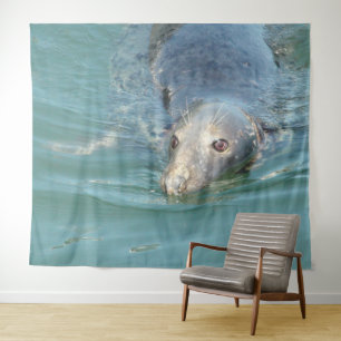 Cute Seal Swimming in Ocean Wall Art Tapestry Wandkleed