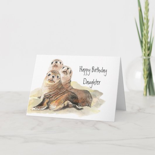 Cute Seals Daughter Birthday Watercolor Animals Kaart (Voorkant)