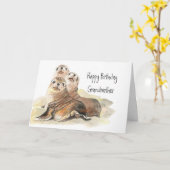 Cute Seals Grandmother Birthday Watercolor Animals Kaart (Gele Bloem)