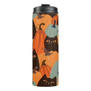 Cute seamless pattern with black cats and pumpkins thermosbeker