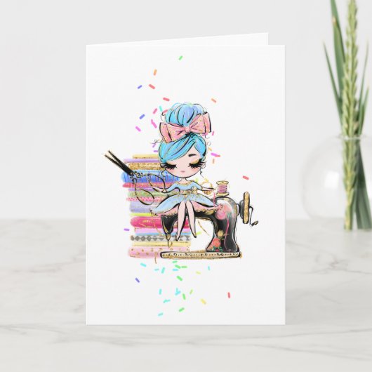 Cute Seamstress Dressmaker Cartoon Naam toevoegen Kaart (Voorkant)