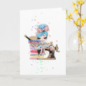 Cute Seamstress Dressmaker Cartoon Naam toevoegen Kaart (Gele Bloem)