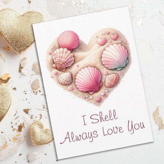 Cute Seashell Heart Beach Love Valentine's Day Feestdagen Kaart