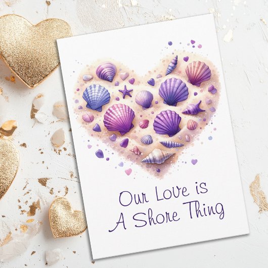 Cute Seashell Heart Beach Love Valentine's Day Feestdagen Kaart