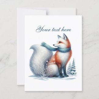 Cute Seasonal Winter fox lovers add text  Briefkaart