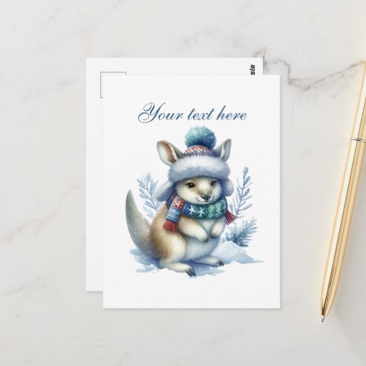 Cute Seasonal Winter kangaroo add text  Briefkaart (Voorkant / Achterkant in situ)