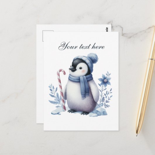 Cute Seasonal Winter penguin lovers add name  Briefkaart (Voorkant / Achterkant in situ)