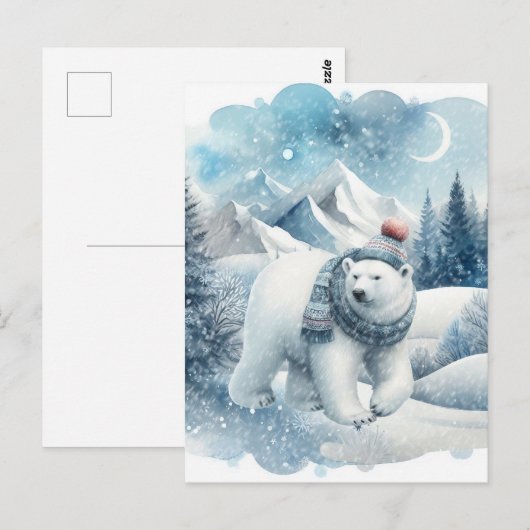 Cute Seasonal Winter polar bear Winter add text  Briefkaart (Voorkant / Achterkant)