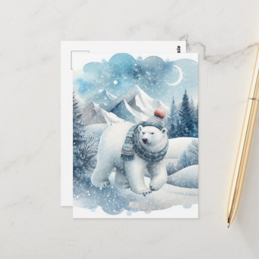 Cute Seasonal Winter polar bear Winter add text Briefkaart (Voorkant / Achterkant in situ)