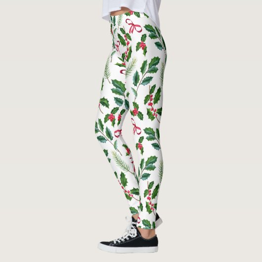 Cute Seasons Greetings Waterverf Greenery Pattern Leggings (Links)