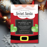 Cute Secret Santa Gift Exchange-kerstfeest Kaart<br><div class="desc">Superschattige kerstman Geheime kerstfeestdag met kerstfeest met een krijtbordbord met je partijinfo. Eenvoudig te personaliseren met informatie over je feestelijke kerstfeest. De hedendaagse uitnodiging voor je geheime kerstman,  de cadeaubeurs.</div>