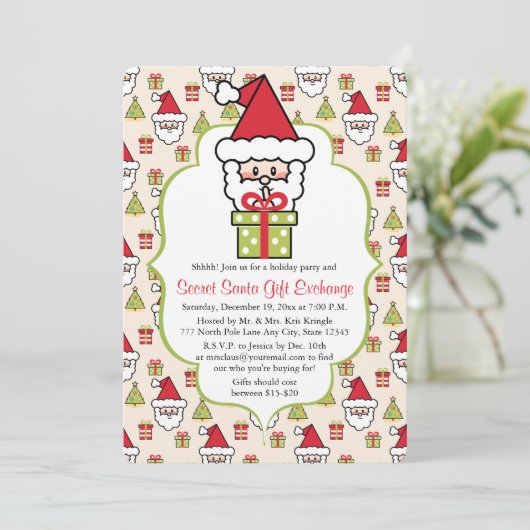 Cute Secret Santa Kerstparty Kaart (Staand voorkant)