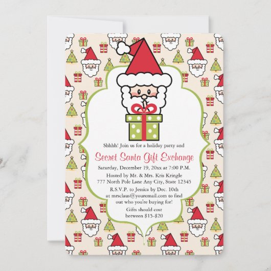 Cute Secret Santa Kerstparty Kaart (Voorkant)