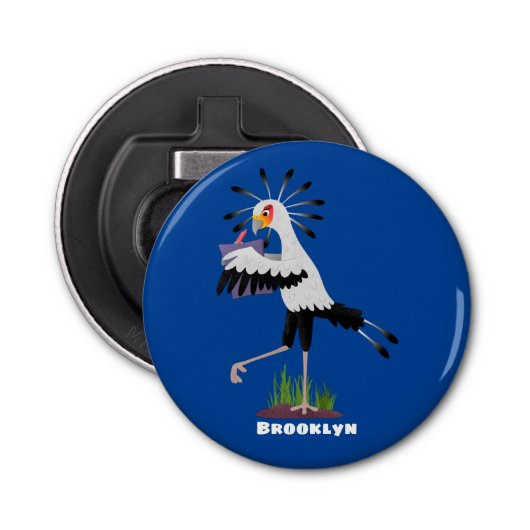 Cute secretaresse vogelbriefjes cartoon button flesopener (Voorkant)