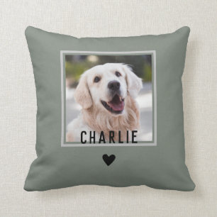Cute Sentimental Green met Heart Dog Foto Name Kussen