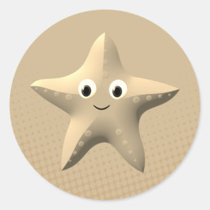 Cute Sepia Cartoon Starfish Ronde Sticker