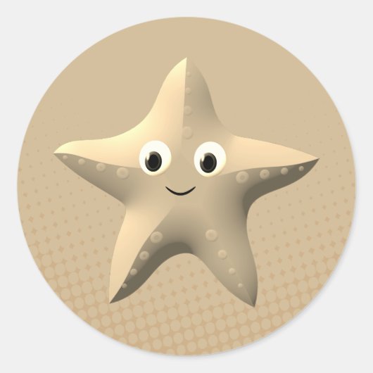 Cute Sepia Cartoon Starfish Ronde Sticker (Voorkant)