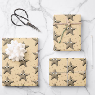 Cute Sepia Starfish Patroon Inpakpapier Vel