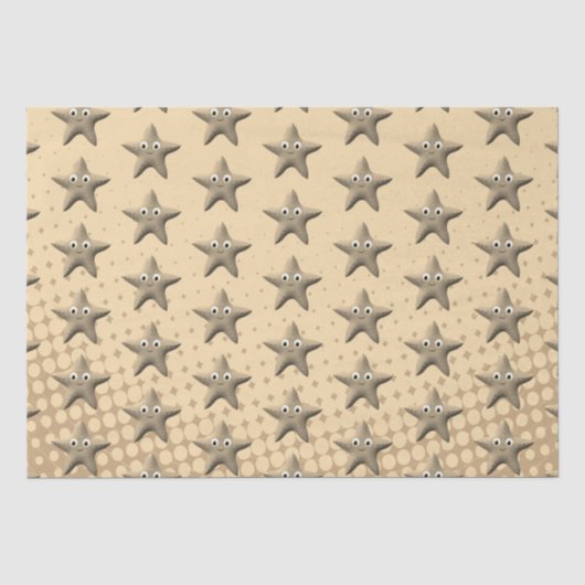 Cute Sepia Starfish Patroon Tissuepapier (Voorkant)