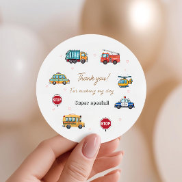 Cute Service Vehicle Birthday bash Favor Bags Ronde Sticker