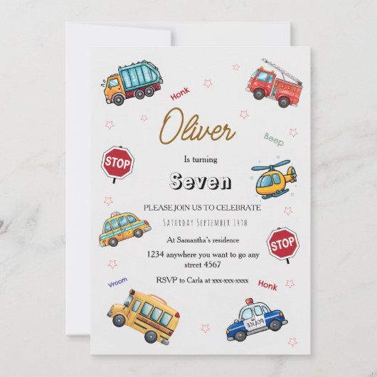 Cute Service Vehicle Birthday bash  Kaart (Voorkant)