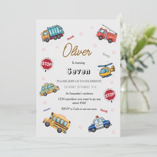 Cute Service Vehicle Birthday bash  Kaart (Staand voorkant)