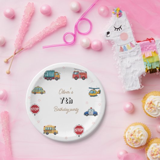 Cute Service Vehicle Birthday bash Papieren Bordje (Feest)