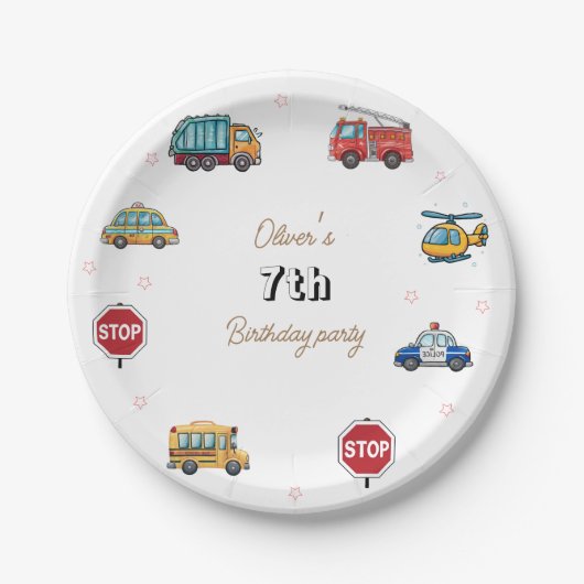 Cute Service Vehicle Birthday bash  Papieren Bordje (Voorkant)