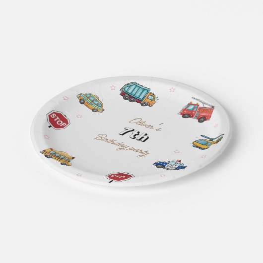 Cute Service Vehicle Birthday bash Papieren Bordje (Gekanteld)