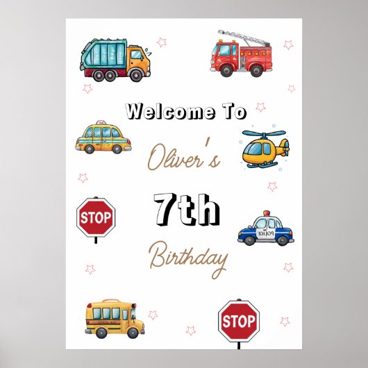 Cute Service Vehicle Birthday bash welcome sign  Poster (Voorkant)