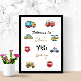 Cute Service Vehicle Birthday bash welcome sign  Poster