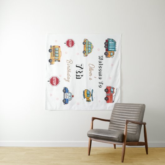 Cute Service Vehicle Birthday bash welcome sign  Wandkleed (In Situ (horizontaal))