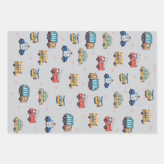 Cute Service Vehicles  Inpakpapier Vel (Voorkant)