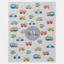 Cute Service Vehicles personalized  Fleece Deken