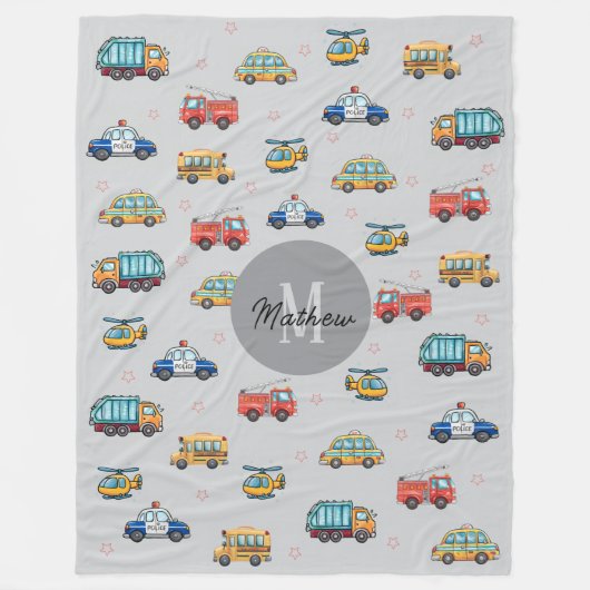 Cute Service Vehicles personalized  Fleece Deken (Voorkant)