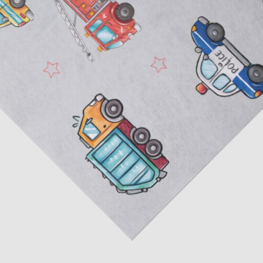 Cute Service Vehicles Tissuepapier (Detail)