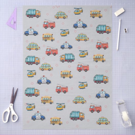 Cute Service Vehicles Tissuepapier (Craft)