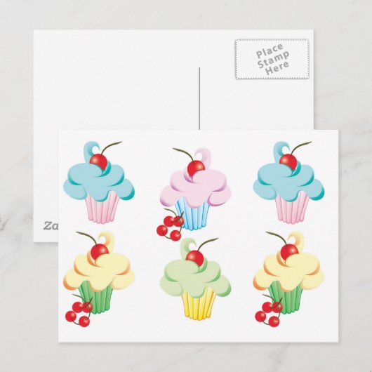 Cute set cupcakes briefkaart (Voorkant / Achterkant)
