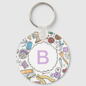 Cute Sewing Craft Doodles Monogram Sleutelhanger (Achterkant)