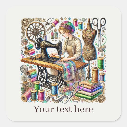 Cute sewing lovers add text vierkante sticker (Voorkant)
