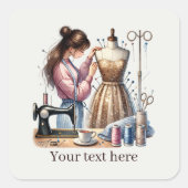 Cute sewing lovers add text  vierkante sticker (Voorkant)