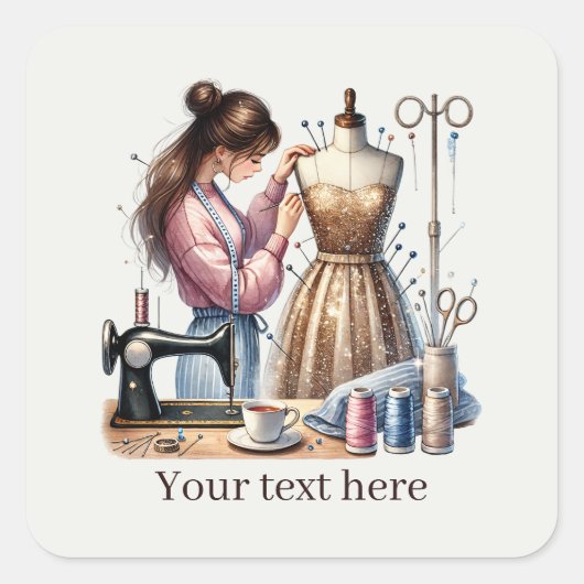Cute sewing lovers add text  vierkante sticker (Voorkant)