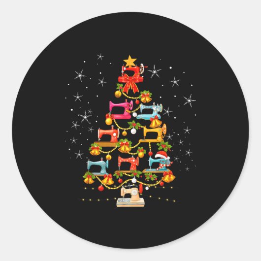 Cute Sewing Machine Christmas Tree Christmas Ornam Ronde Sticker (Voorkant)