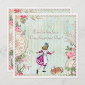 Cute Shabby Chic Alice in Wonderland Birthday Kaart (Voorkant / Achterkant)
