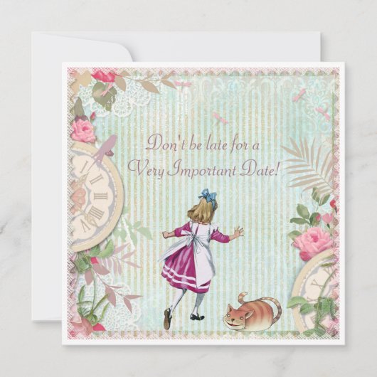 Cute Shabby Chic Alice in Wonderland Birthday Kaart (Voorkant)